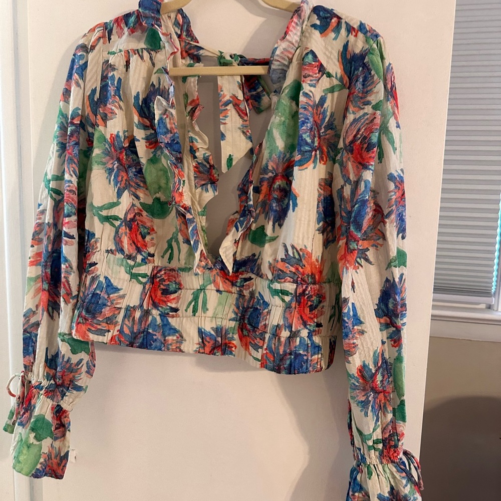Anthropologie size large floral plunging v neck crop top - Picture 2 of 3